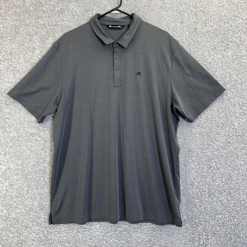 Travis Mathew Polo Shirt Mens 2XL Gray Micro‎ Dot Golf Performance Cotton Blend